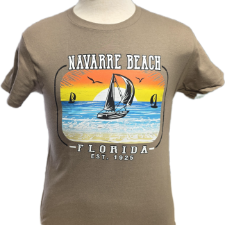 Navarre Beach Souvenir T-Shirt - Brown - Sailing Sunset
