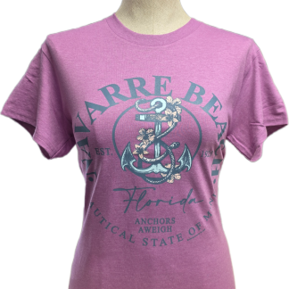 Navarre Beach Souvenir T-Shirt - Heather Radiant Orchid - Pastel Anchor
