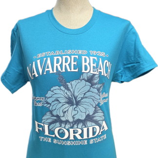 Navarre Beach Souvenir T-Shirt - Tropical Blue - Hibiscus
